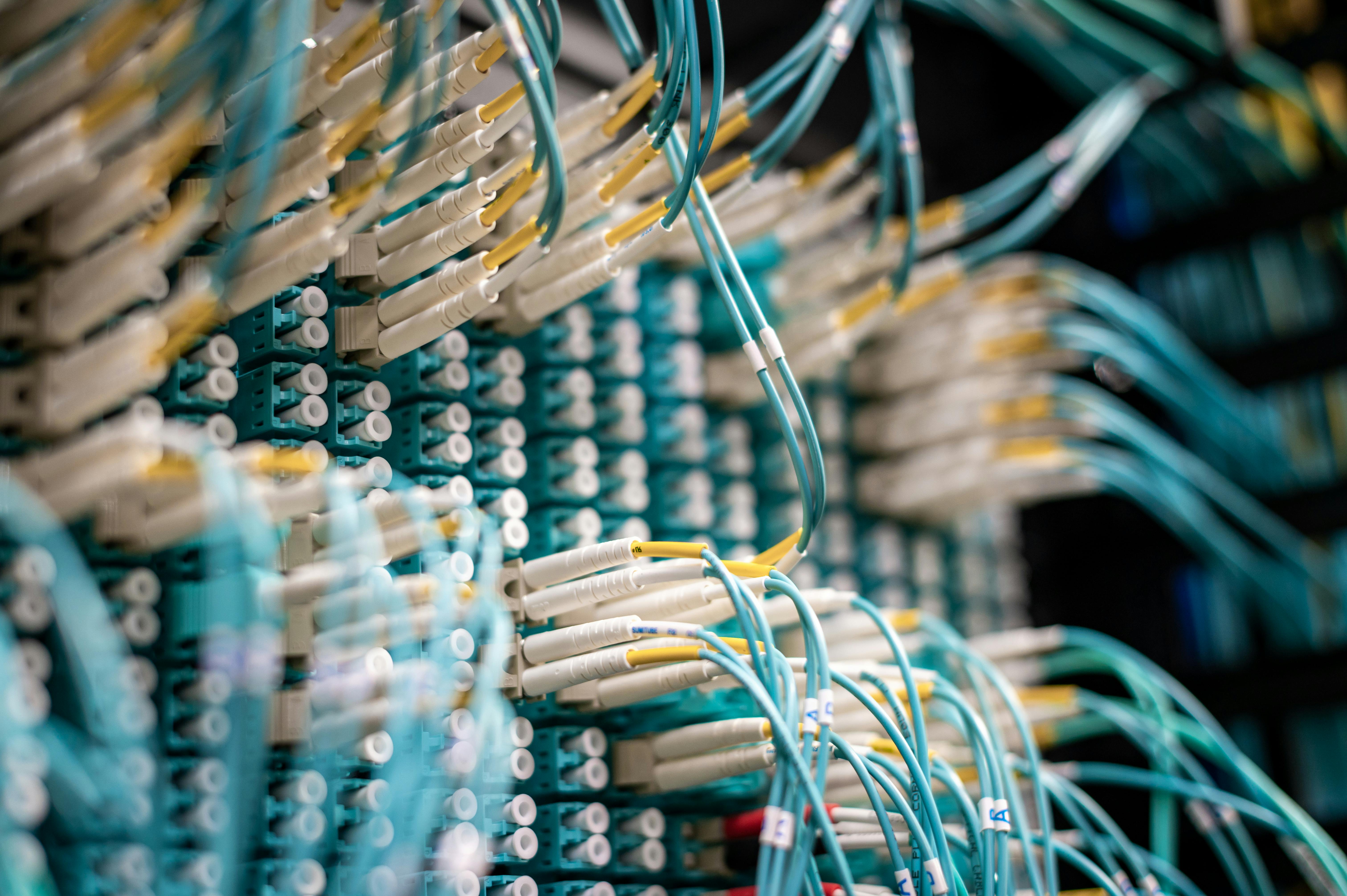 Fibre-optic cables in a data centre